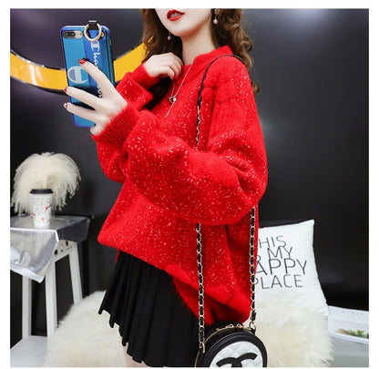 Fashion Lazy Solid Color Round Neck Loose Sweater Women