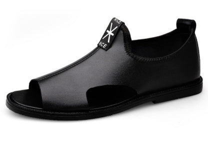 Toed First Layer Cowhide Sandals Men's Bag Heel Side Empty Leather Beach Non-slip Wear-resistant