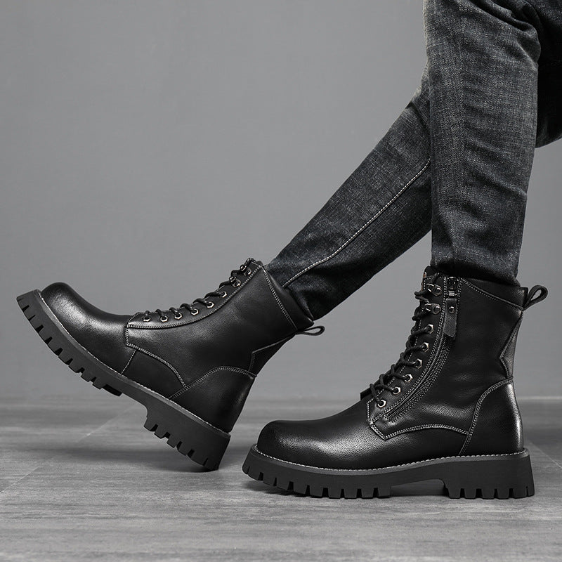 Men’s High-Top British Style Worker Boots – Fleece Lined, Thick Sole