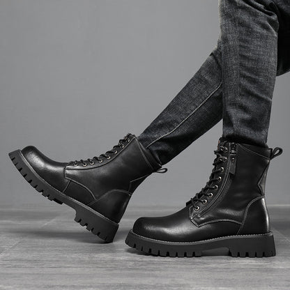 Men’s High-Top British Style Worker Boots – Fleece Lined, Thick Sole