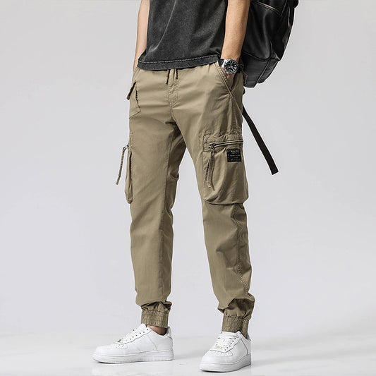 Men's Cotton Utility Jogger Pants – Trendy Workwear with Elastic Waist & Ankle Tie