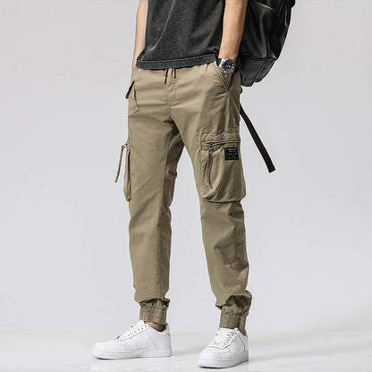 Men's Cotton Utility Jogger Pants – Trendy Workwear with Elastic Waist & Ankle Tie