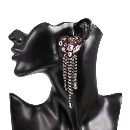Fashion Exaggeration Jewelry Alloy Diamond-encrusted Heart Pendant Earrings