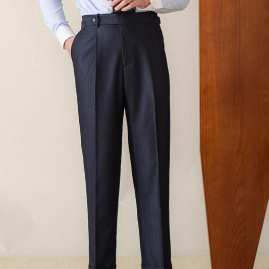Men’s High-Waisted Gentry Striped Business Casual Trousers – Classic Straight Fit | NYLIXA