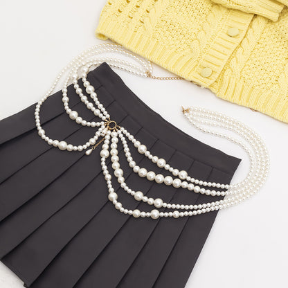 Multi-layer Pearl Waist Chain Female Tassel Belt Dress Sweater