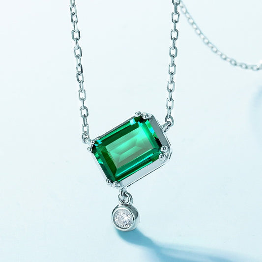 Simple Geometric Cultivation Emerald Popular S925 Sterling Silver Colored Gems Necklace