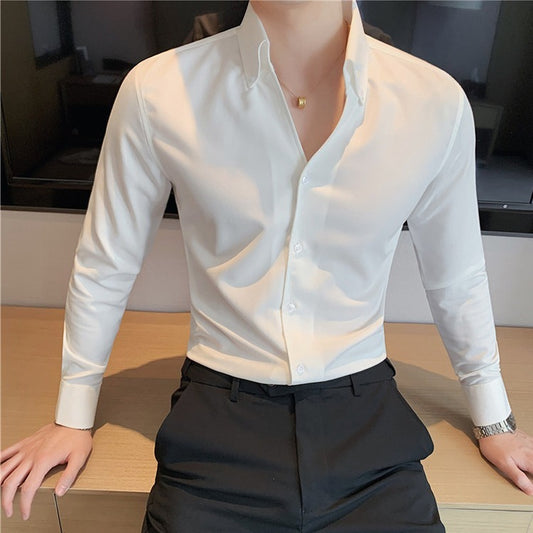 Men’s V-Neck Long-Sleeve Business Shirt – Modern Professional Style