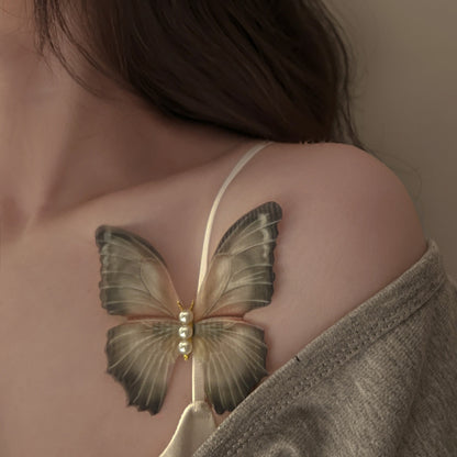 Mesh Pearl Butterfly Barrettes Updo Duckbill Clip