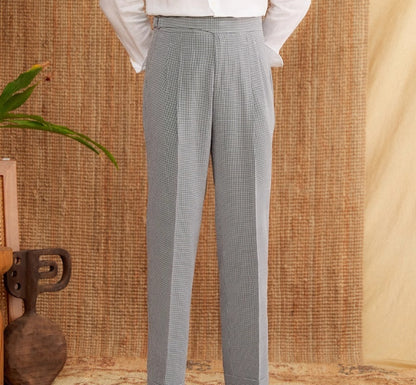 High Waist Houndstooth Straight Pants – Neapolitan Breathable Casual Suit Trousers