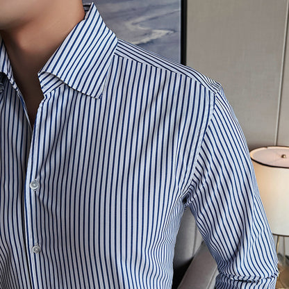 Men’s Non-Iron V-Neck Striped Shirt – Sharp & Low-Maintenance Style