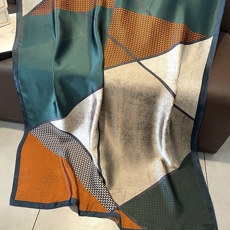 Houndstooth Color Matching New Silk Satin Scarf