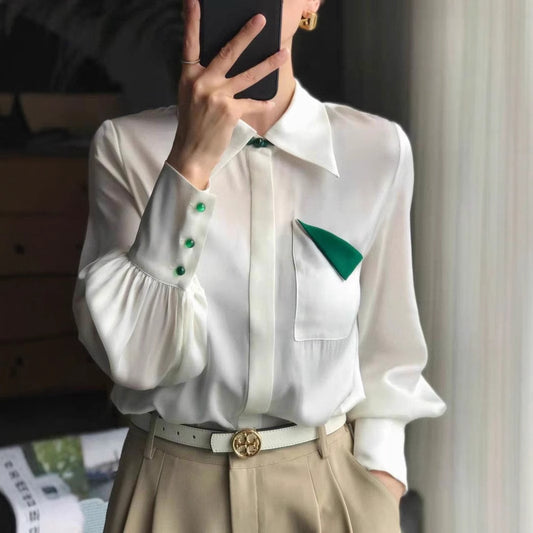 Elegant Jade Buckle Silk Shirt