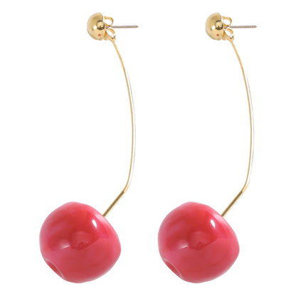 INS Style Red Simulation Cherry Fruit Shape Ear Studs