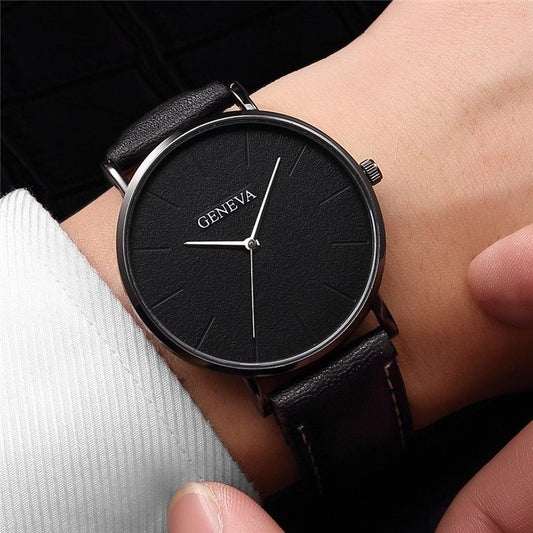 Geneva Classic Black Belt Watch – Minimalist Leather Strap Design