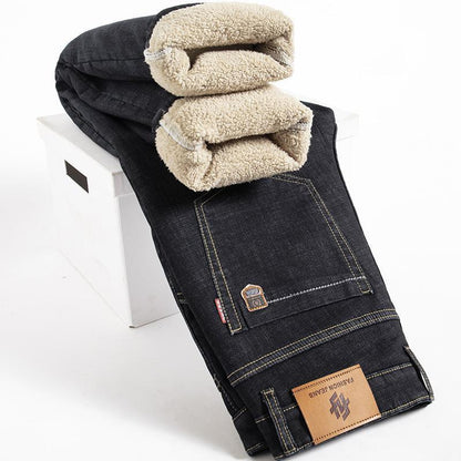 Men’s Fleece-Lined Thick Loose Fit Straight Trousers – Winter Warm Casual Pants