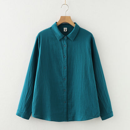 Double-layer Cotton Yarn Pure Color Skin-friendly Long-sleeved Shirt