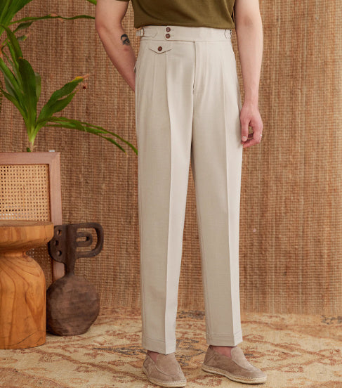 Men’s Italian Naples High-Waist Suit Pants – Elegant Formal Business Trousers