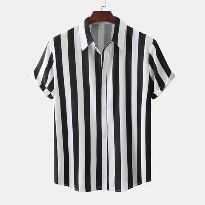 Men’s 3D Printed Short Sleeve Turn-Down Collar Shirt – Loose Fit Cotton Blend