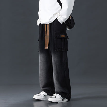 Men's Loose Fit Gradient Washed Wide-Leg Jeans – Draped Streetwear Denim