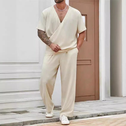 Men’s Casual Short-Sleeve Shirt & Trouser Commuter Set – Breezy Summer Suit