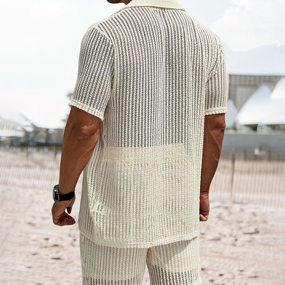 Men’s Retro Cotton-Linen Striped Henley Shirt—Loose Fit with Cardigan Lapel