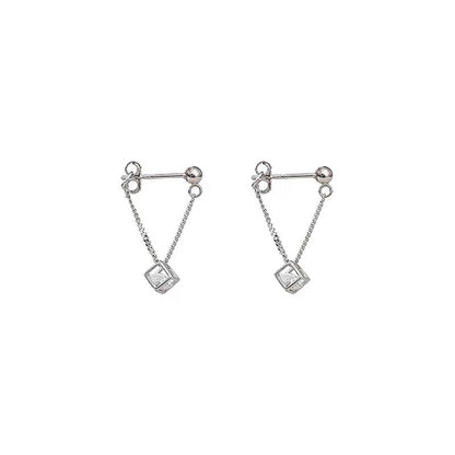 S925 Sterling Silver Rubik's Cube Earrings Female Niche Design High-grade Light Luxury Earrings