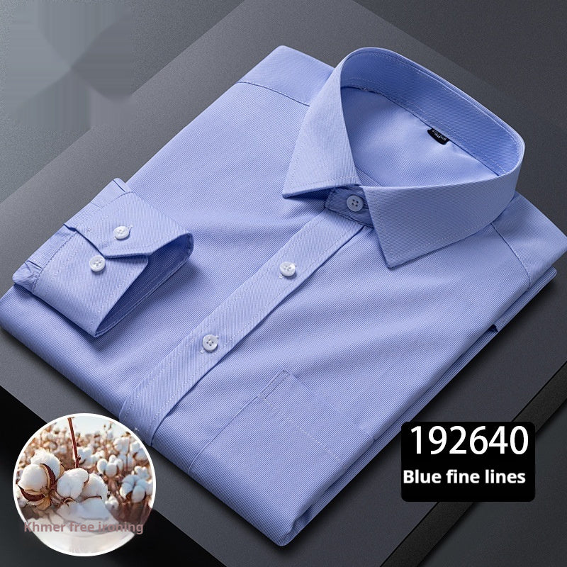 Men’s Plaid Long-Sleeve Shirt – Square Collar Business Casual