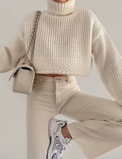 Retro Half High Neck Lantern Sleeve Sweater