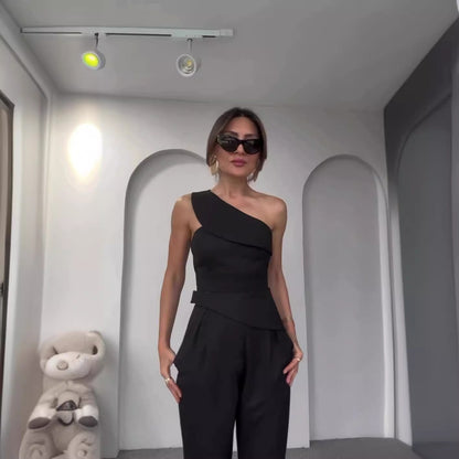 Hot Girl Diagonal Collar Halter Slim Fit Suit
