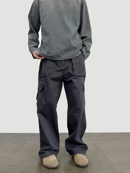 Men’s Vintage Wash Loose Straight-Leg Pants – Retro Streetwear Comfort