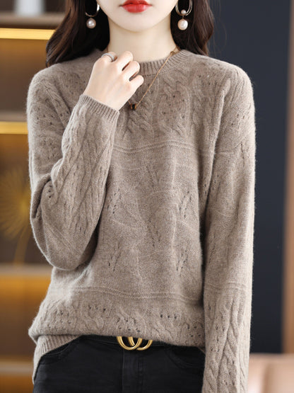 Women's Heavy Industry Jacquard Round Neck Pure Wool Sweater