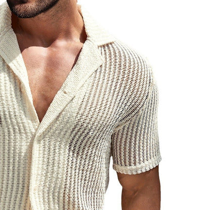 Men’s Retro Cotton-Linen Striped Henley Shirt—Loose Fit with Cardigan Lapel
