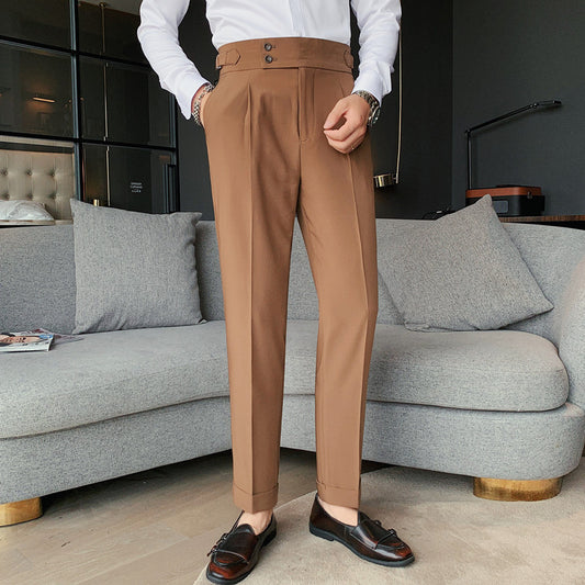 Men's Slim-Fit Solid Straight Trousers – Minimalist Style for Everyday Sophistication