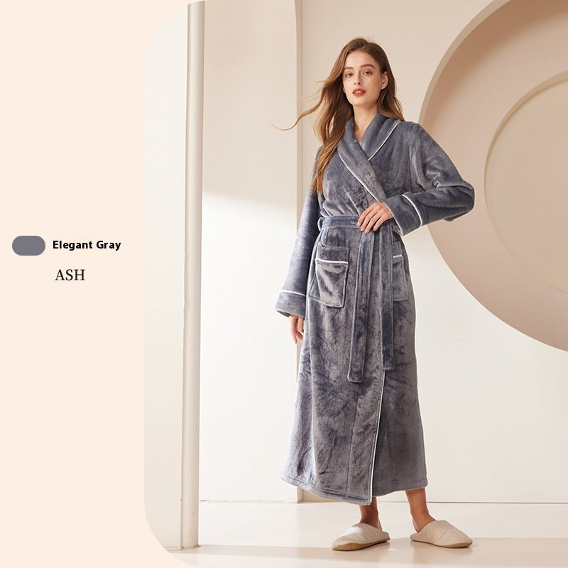 Extended Autumn And Winter Coral Fleece Bathrobe