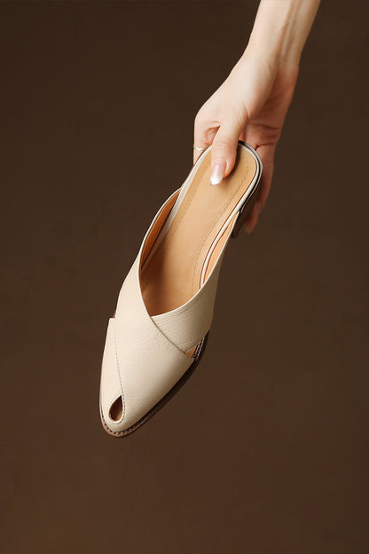 Chunky Heel Mid Heel Hollow-out High-grade Sense Closed-toe Slippers