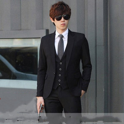 Men's Formal 3-Piece Suit – Slim Fit Business Blazer with Vest and Trousers (Black)