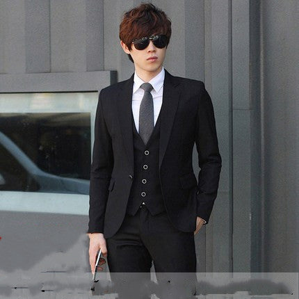 Men's Formal 3-Piece Suit – Slim Fit Business Blazer with Vest and Trousers (Black)