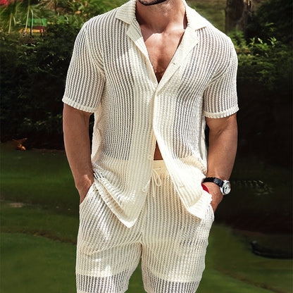Men’s Retro Cotton-Linen Striped Henley Shirt—Loose Fit with Cardigan Lapel