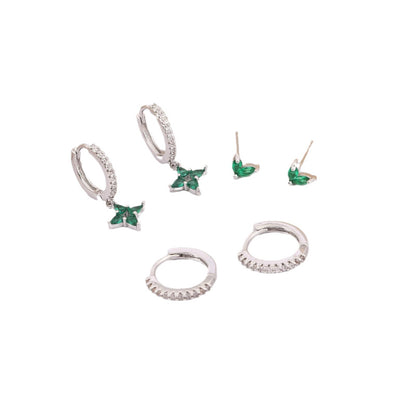 Green Inlaid Zircon Fashion Women's Earrings Three-piece Set