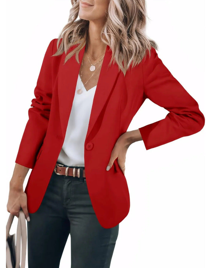 Women's Long Sleeve Solid Color Polo Collar Small Suit Jacket