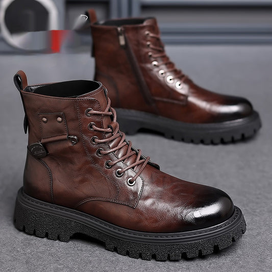 Men’s Retro Breathable PU Leather High-Top Martin Boots