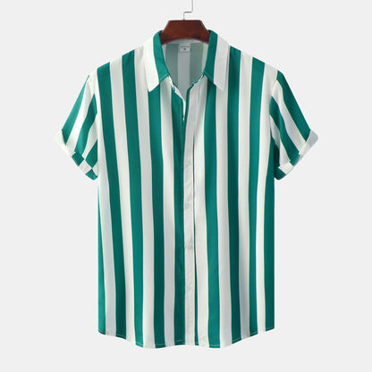 Men’s 3D Printed Short Sleeve Turn-Down Collar Shirt – Loose Fit Cotton Blend