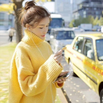 Women's Sweater Coat Loose Lazy Thick Thick Thick Thread High Neck Student Pullover Base Sweater