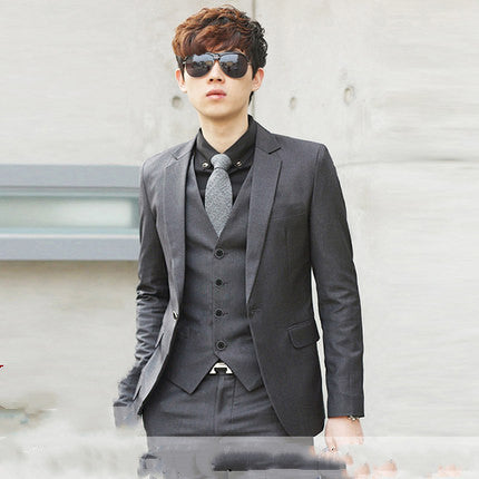 Men's Formal 3-Piece Suit – Slim Fit Business Blazer with Vest and Trousers (Black)