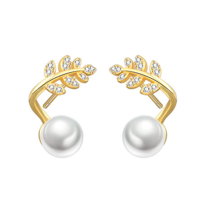 Pearl Small Leaf Ear Studs Special-interest Design