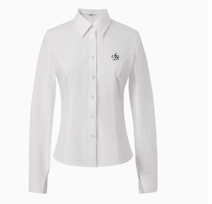 College Style Striped Lapel Shirt, Waist Cinched Long Sleeved Top