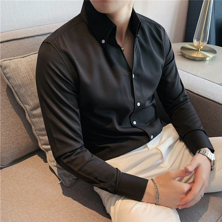 Men’s V-Neck Long-Sleeve Business Shirt – Modern Professional Style