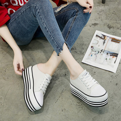 Women's Slippers Round Toe Lace-up Platform Shoes