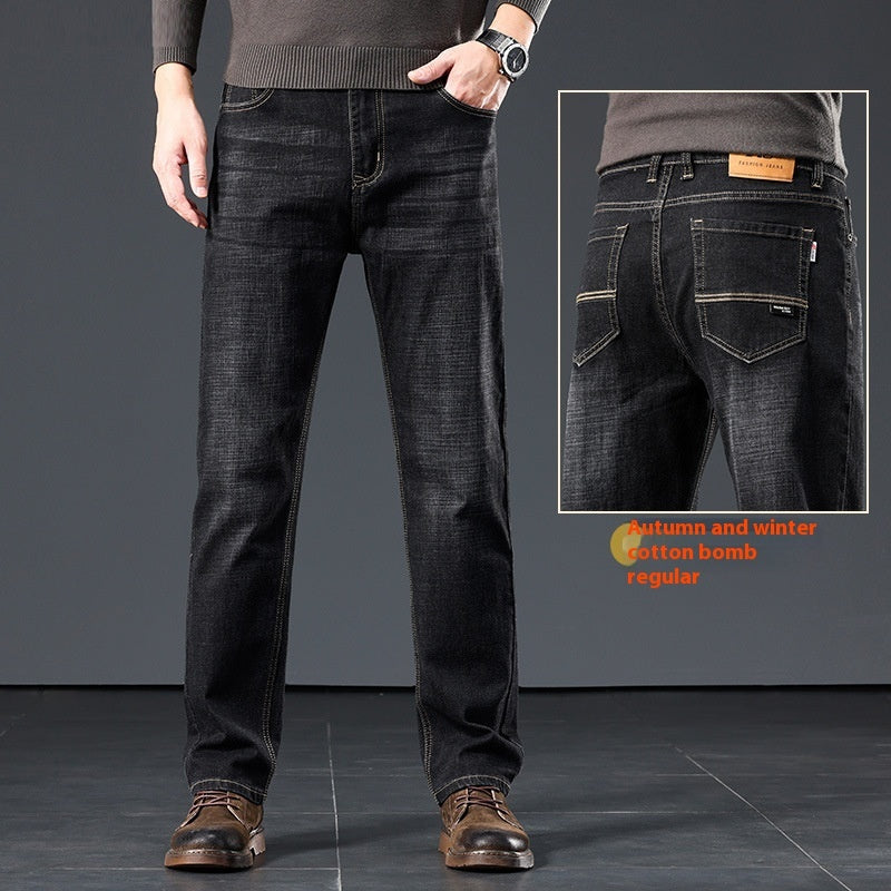 Plus-Size Men’s Fleece-Padded Straight Pants – Autumn & Winter Essentials