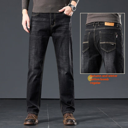 Plus-Size Men’s Fleece-Padded Straight Pants – Autumn & Winter Essentials